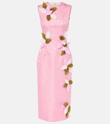 Cappia floral-appliqué midi dress in pink - Emilia Wickstead | Mytheresa Emilia Wickstead, Leather Bucket Bag, Pink Midi Dress, Leather Bucket, Floral Applique, Leather Sandals, Sterling Silver Earrings, About Uk, New Dress