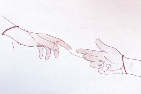 Hand Trying To Reach Drawing, Drawing Of Hands Reaching Out, Hands Holding Out Drawing, Drawing Hands Reaching Out, Lovers Hands Drawing, Couples Hands Drawing, Red Thread Of Fate Aesthetic Drawing, Hand Anime Aesthetic, Two Hand Reaching For Each Other Drawing