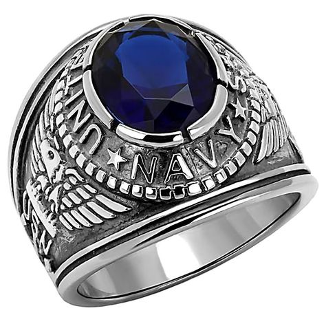 Navy: Mens US Navy Military Service Ring 316L Steel Anchors n Eagles Navy Ring, Us Navy Rings, Navy Corpsman, Navy Rings, Mens Stainless Steel Rings, Luxe Jewelry, United State, Blue Stone Ring, United States Navy