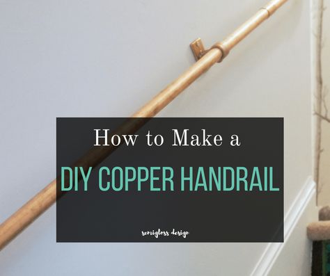 Make your own DIY stair handrail with copper pipe. This project is easy to do and looks beautiful and unique! #semiglossdesign #copperpipe #staircase #staircasemakeover Diy Hand Rail, Acrylic Handrail, Copper Staircase, Diy Stair Handrail, Diy Handrail, Diy Staircase Makeover, Diy Stair Railing, Basement Stairs Ideas, Stairs Railing