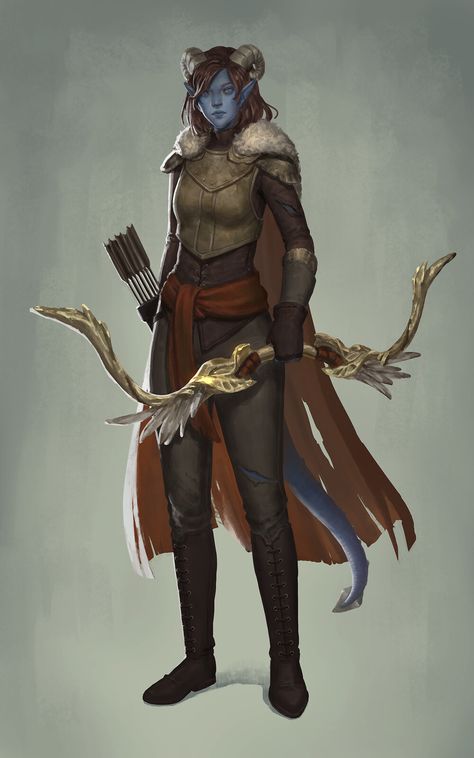 DnD commission, Juliana Wilhelm on ArtStation at https://www.artstation.com/artwork/oAqRBL Character Dnd, Tiefling Female, Ranger Dnd, Monster Men, Dnd Tiefling, Fantasy Races, Dungeons And Dragons Characters, Dnd Art, D&d Dungeons And Dragons