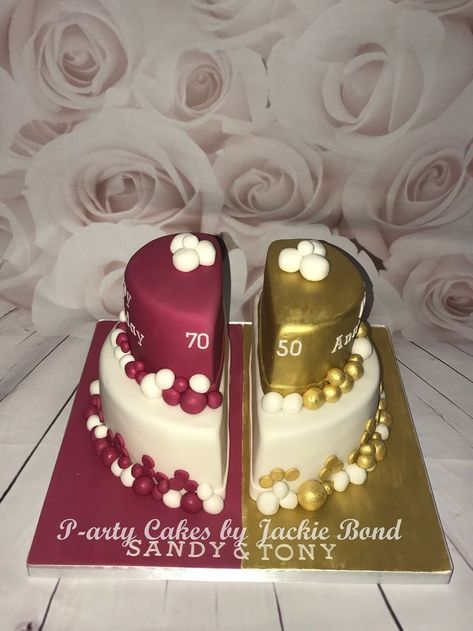 Birthday And Anniversary Party Combined, 50th Birthday Cake For Twins, His And Her Cakes Birthdays, Anniversary And Birthday Cake Combined, Birthday Cake Ideas For Twins, Twin Birthday Cakes For Adults, 50th Birthday Cake Ideas, Anniversary Cake Designs, Half Birthday Cakes