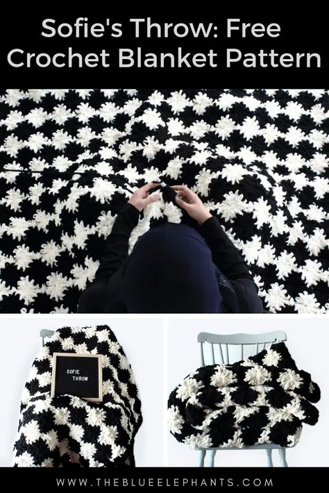 Crochet Monochrome Blanket, Black Crochet Blanket Pattern, Black And White Crochet Pattern, Black White Crochet Blanket, Crochet Blanket Free Pattern, Crochet Blanket Free, Plush Crochet, Mosaic Crochet, Bernat Blanket Yarn