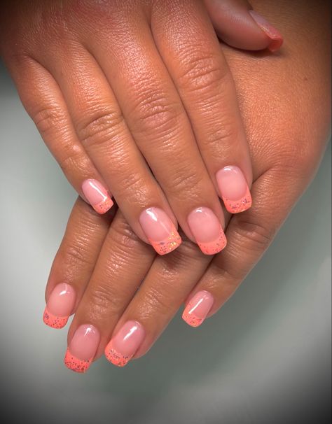 Peach French Tip Nails, Glitter Nails French Tip, Glitter Nails French, Nails French Tip, Peach Nails, Nails Glitter, Tip Nails, Nails French, French Tip Nails