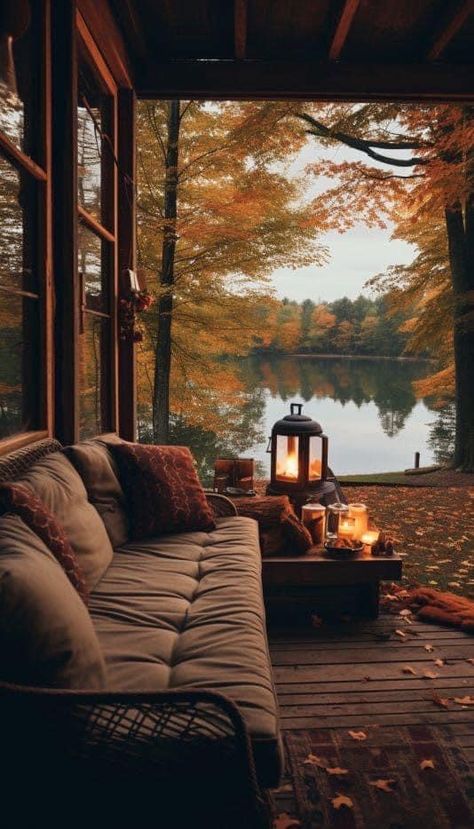 Cosy Garden, Cabin Aesthetic, Thanksgiving Wallpaper, Autumn Scenes, Autumn Scenery, Fall Pictures, Cozy Place, Autumn Cozy, Small Balcony