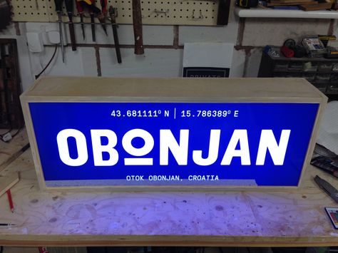 www.obonjanisland.com Bespoke Signs designed and built by JONA DESIGN. www.jonadesign.co.uk.            We craft beautiful signs for businesses that want to stand out in the crowd.                              #lightbox #signs #bespoke #style #shop #popup #branding #advertise #dj #music #gorgoncity #recordlabel #cool #wedding #foodtruck #storesign #store #jonadesign #neon #logo Neon Box Design Ideas, Store Signs Design, Lightbox Sign, Lightbox Signage, Acrylic Logo, Led Store, Light Box Sign, Store Signage, Cool Wedding