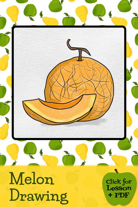 6 steps demonstrating how to draw a melon drawing for kids. Melon Drawing, Picture To Draw, Draw Fruit, Simple Sketch, Fruits Drawing, Fruits For Kids, Easy Lessons, Learn How To Draw, Pictures To Draw