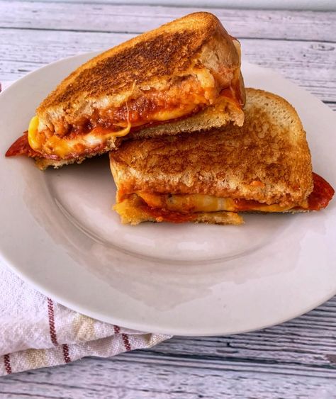 Pepperoni Pizza Grilled Cheese Pizza Grilled Cheese, Butter Bread, Colby Jack, Colby Jack Cheese, Comfort Soup, Italian Bread, Delicious Sandwiches, Slice Of Bread, Pizza Sauce