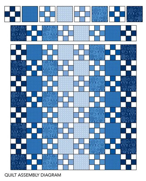 Blue And White Irish Chain Quilts, Quilts With Blue Background, Diamond Chain Quilt Pattern, 9 Block Quilt Patterns Simple, Irish Chain Quilt Pattern Variations, Blue Irish Chain Quilt, Nine Block Quilt Pattern, Blue And White Quilts Patterns Simple, Blue Quilts Patterns Free