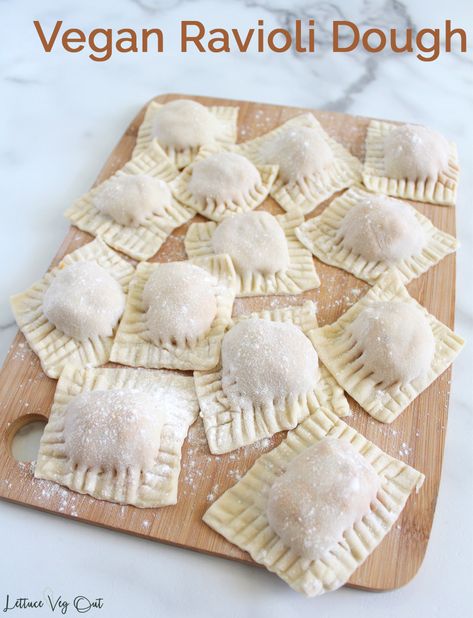 This simple vegan ravioli dough recipe is easy to make and creates delicious eggless ravioli pasta! Vegan Homemade Pasta Recipes, Vegan Dough Recipe, Eggless Ravioli Recipe, Vegan Pasta Dough Recipes, Eggless Pasta Dough Recipes, Homemade Eggless Pasta, Vegan Gluten Free Ravioli, How To Make Vegan Pasta Dough, Eggless Pasta Dough