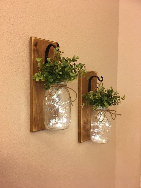 Rustic Chic Wall Decor, Mason Jar Lantern, Mason Jar Sconces, Mason Jar Holder, Hanging Jars, Mason Jar Lanterns, Hanging Mason Jars, Jar Lanterns, Rustic Wall Sconces