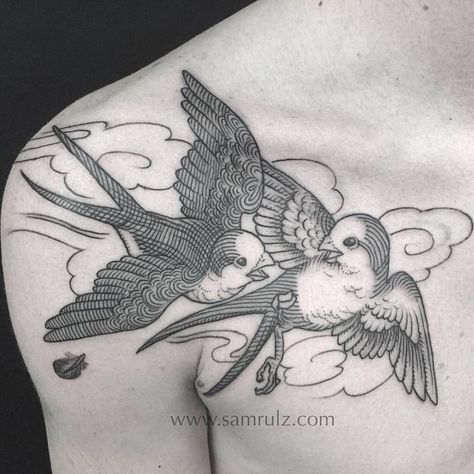 Freehanded this pair of Swallows to match a Kirituhi on the other side (take my word for it). Swallows Tattoo, Quetzal Tattoo, Etching Illustration, Illustrative Tattoos, Pair Tattoos, Etching Tattoo, Black Bird Tattoo, Engraving Tattoo, Geometry Tattoo