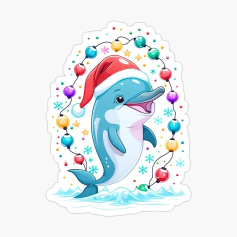 Get my art printed on awesome products. Support me at Redbubble #RBandME: https://www.redbubble.com/i/sticker/Cute-Dolphin-Santa-With-Christmas-Lights-by-Itsheartshop/155370000.EJUG5?asc=u Drawings For Mom, Dolphin Christmas, Dolphin Drawing, Cute Dolphin, Christmas Drawings, Wood Slice Crafts, Christmas Drawing, Christmas Reindeer, Dolphins