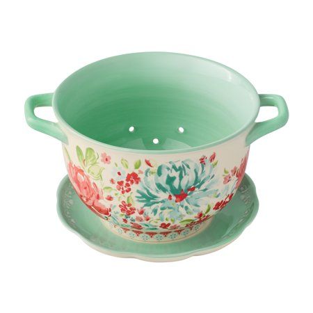 The Pioneer Woman Gorgeous Garden 1633 ML Colander w/Drip Plate Color: Multicolor. Pioneer Woman Dinnerware, Pioneer Woman Walmart, Washing Veggies, Ceramic Colander, Berry Colander, Pioneer Woman Kitchen, The Pioneer Woman, Gorgeous Gardens, Mason Jar Crafts