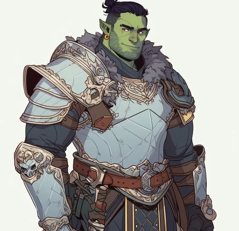 Handsome Half Orc, Dnd Orc Male, Half Orc Male Character Design, Half Orc Half Elf, Half Orc Paladin, Half Orc Male, Orc Paladin, Half Orc Fighter, Orc Dnd