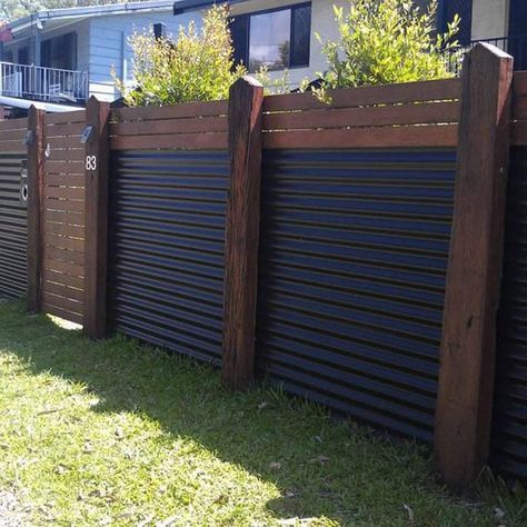 Yard Fencing - 10 Modern Fence Ideas | Family Handyman Modern Fence Ideas, Yard Fencing, Cheap Privacy Fence, Corrugated Metal Fence, Easy Fence, Gabion Wall, Cheap Fence, Fencing Ideas, Cheap Backyard