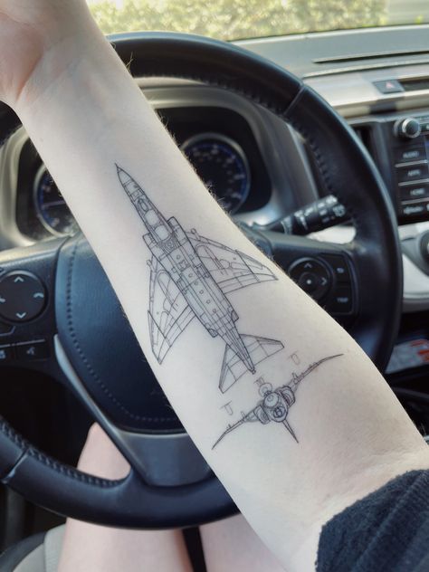 Blue print tattoo of an F-4e phanton tattoo Airplane Tattoos, Blue Print, Print Tattoos, Tattoos, Blue