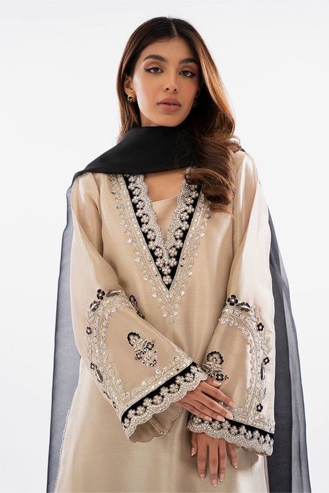 Classy Salwar Suit, New Suit Designs Indian Style, Karachi Dresses Suits, Black Suit Ideas Women Indian, Indian Suits Design For Women, How To Style Pakistani Suit, Designer Suit Ideas, Pakistani Dresses Suits, Simple Designer Suits