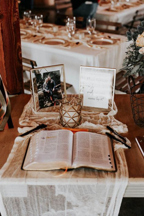 Guest Book Bible, Wedding Bible Guest Book, Bible Highlights, Christ Centered Wedding, Chocolate Wedding Cakes, Wedding Guest Book Table, Chiffon Wedding Dresses, Wedding Bible, Chocolate Wedding