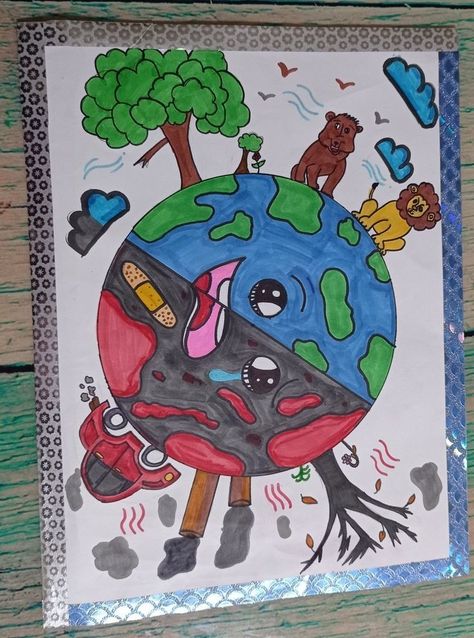 Day Of Earth Drawing, Saving The Earth Drawing, Earth Half Good Half Bad Drawing, Drawing On Earth Day, Earth Day Drawings Art, Save The Planet Drawing, Save Earth Drawing Art, Dan Planeta Zemlje, Earth Day Drawings