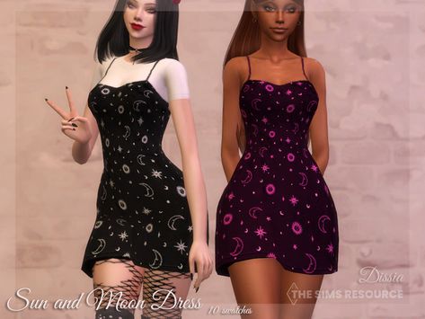 The Sims Resource - Sun and Moon Dress Dresses Sims 4 Cc, Dresses Sims 4, Sun And Moon Dress, Sakura Dress, Witchy Dress, Moon Clothing, Cc Clothes, Moon Dress, Sims 4 Dresses