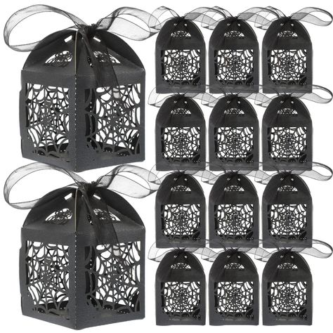 PRICES MAY VARY. With a black ribbon for tighten for candy boxes. Made of hign quality paper, each with beautiful die-cut pattern, which are durable for use. Funny design favor boxes, very beautiful and charming. Act as wedding favor boxes ideal for storing candies or small gifts. Can also be used for other celebrations or collections like birthday, Halloween. Description  The item is a set of 50pcs novelty hollow Halloween design gift boxes, which are mainly made of durable paper, and act as we Halloween Wedding Favours, Goth Wedding Decorations, Halloween Wedding Favors, Alt Wedding, Wedding Candy Boxes, Spooky Treats, Lantern Design, Wedding Gift Boxes, Vintage Candy