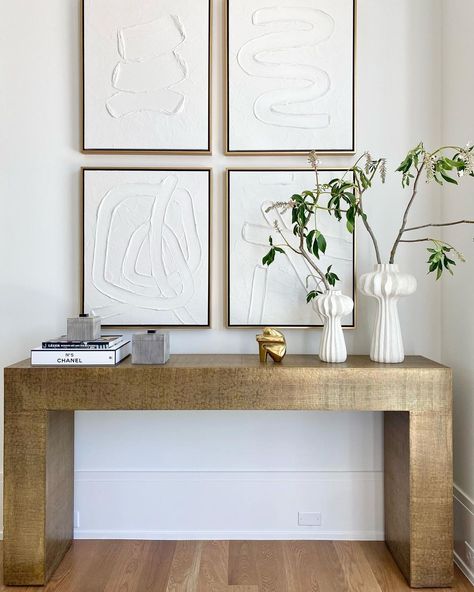 High Fashion Home on Instagram: “Doing the can-can for the Kanchan!💃 this gorg mango wood console in a gold textured finish is 🤌” Minimalist Foyer, Come Closer, Console Table Hallway, Floor Tile Design, Foyer Design, Modern Console, Home Entrance Decor, Entrance Decor, Entry Table