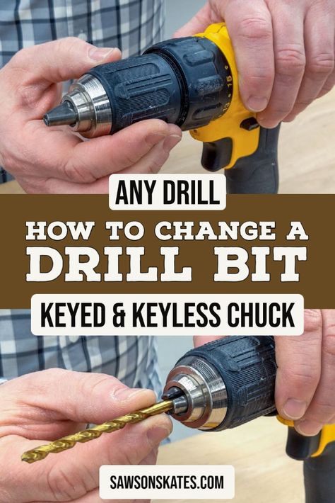 Don't let changing drill bits intimidate you! I'm here to help! With a few simple steps, you can confidently swap out bits no matter what type of drill you have. Carpentry Ideas, 2000s Fashion Trends, What To Use, Cordless Drill, Electric Drill, Household Tips, Saws, Power Drill, Woodworking Tips