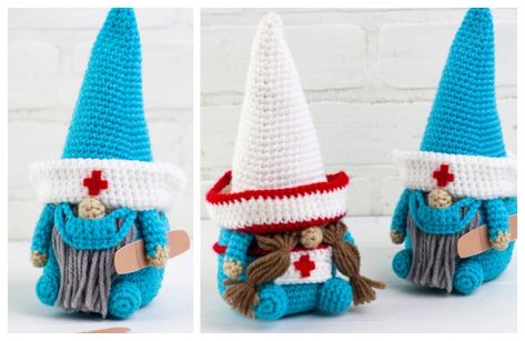 Amigurumi Nurse & Doctor Gnome Free Crochet Pattern Doctor Gnome, Crocheted Gnomes, Crochet Creatures, Winding Road Crochet, Animal Knitting, Crochet Unique, Confection Au Crochet, Crochet Simple, Gnome Patterns