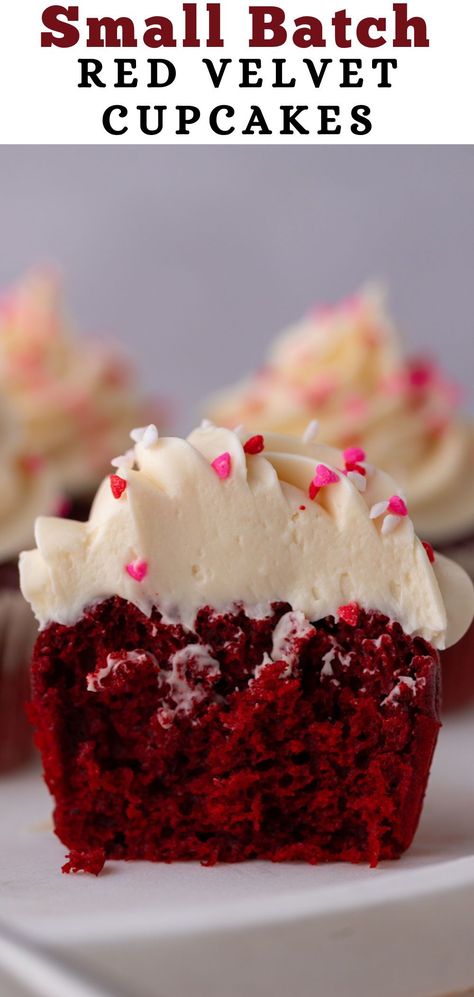 These small batch red velvet cupcakes have a light and fluffy cake base with a rich cream cheese frosting. The amount made is absolutely perfect for a couple, or small group of people who just want to enjoy one or two each. Small Batch Red Velvet Cupcakes, Small Batch Dessert Recipes, Deserts With Cream Cheese, Small Batch Cupcakes, Vegan Red Velvet Cupcakes, Red Velvet Cupcakes Recipe, Batch Recipes, Logging Industry, Fluffy Cake