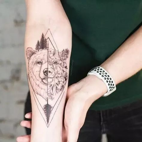 Papa Bear Tattoo, Geometric Bear Tattoo, Baby Tattoo Designs, Bear Tattoo Designs, C Tattoo, Bear Tattoos, Bear Tattoo, Bad Tattoos, Baby Tattoos