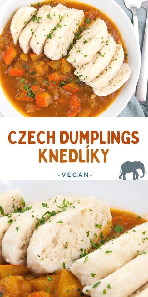 Czech Dumplings are the perfect addition to any goulash or stew! | ElephantasticVegan.com #knedliky #czech #dumplings Czech Dumplings, Beef Dumplings, German Food Authentic, Stew And Dumplings, Bread Dumplings, 2024 Recipes, Czech Recipes, Vegan Milk, Dumpling Recipe