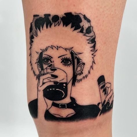 🍺 another brilliant anime piece done by @_.satanslittlehelper._ !! Who else loves the show Nana? ⭐️DM Nichole or any of our talented artists for any and all tattoo ideas! We have the perfect artist for any and all of your tattoo desires! ⭐️ ______ #tattoo #animetattoo #tattooideas #tattooshop #tattooartist #tattoostyle #animeart #manga #nana #nanaanime #blackwork #blackworktattoo #cute #tattooinspiration Nana Tattoo, Nana Manga, Manga Tattoo, Kawaii Tattoo, Anime Tattoos, Blackwork Tattoo, All Tattoos, Tattoo Shop, Inspirational Tattoos