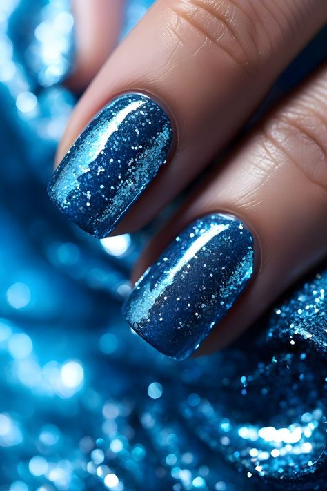 Sparkly Winter Nails, Blue Christmas Nails, Blue Glitter Nails, New Years Eve Nails, Cute Nail Colors, Shimmer Nail Polish, Festive Nail Art, Wow Nails, Fancy Nails Designs