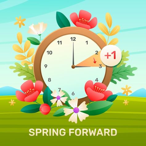 Vector gradient spring forward illustrat... | Premium Vector #Freepik #vector #daylight-savings #time-change #seasons #springtime Day Light Savings, 2024 Images, Time Change, Vector Gradient, Time Images, Spring Forward, Daylight Savings, Free Day, Happy Birthday Wishes