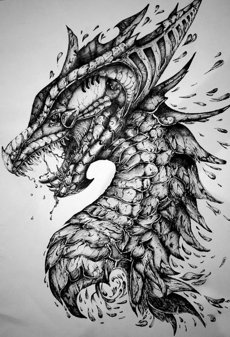 Microtip pen art.. By Saher Siddiqui Viking Dragon Tattoo, Dragon Tattoo Shoulder, Dragon Tattoo Drawing, Celtic Dragon Tattoos, Dragon Tattoo Sketch, Biro Art, Skull Rose Tattoos, Dragon Tattoos For Men, Girl Face Tattoo