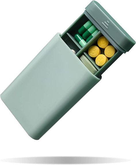 Amazon.com: Small Pill Organizer Portable Pill Box for Purse, 6 Compartment Pill Organizer for Vitamin Fish Oil Supplements Pill Carrier (Green) : Health & Household Pill Organizer Ideas, Pill Organiser, Fish Oil Supplements, Fish Oil Vitamins, Form Study, Drukarka 3d, Eid Stickers, Packaging Template Design, Pill Bottle