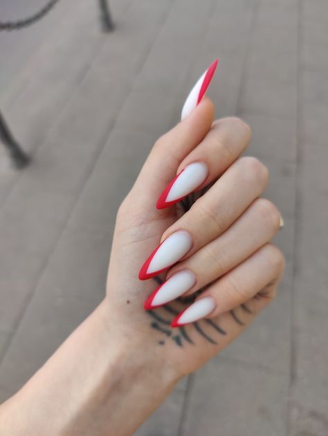 Edgy Nails, French Nails, Red White, Red And White, Nails, Red, White