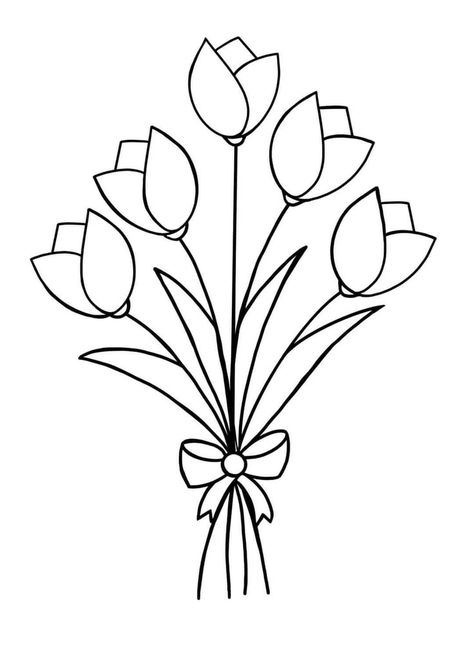 Flower Bouquet Drawing, Tulip Drawing, Flowers Coloring Pages, Easy Flower Drawings, Flower Pattern Drawing, Flowers Coloring, Flower Drawing Design, Embroidery Flowers Pattern, Flower Coloring Pages