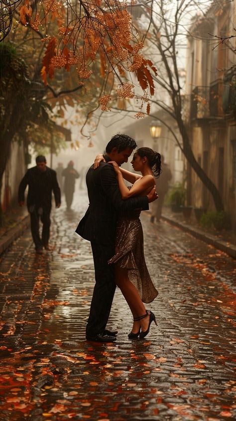 Autumn Dance Romance: A couple dances romantically on a cobblestone street lined with fiery #fallfoliage leaves in soft #rainyday. #autumn #dance #romance #couple #cobblestone #aiart #aiphoto #stockcake ⬇️ Download and 📝 Prompt 👉 https://stockcake.com/i/autumn-dance-romance_892250_785730 Rainy Romance, Dance In Rain, Romance Dance, Dance Romance, Romantic Rain, Village Vibes, Couple Dancing Aesthetic, Couples Dancing, Fall Romance