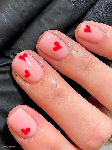 Short Valentines Day Nails Simple Gel, Kids Valentines Nails, Valentines Day Nails Natural, Nails 2023 Trends Valentines, Short Square Valentines Nails, Easy Valentines Nails, Masculine Nails, Short Acrylic Nail Ideas, Valentines 2023