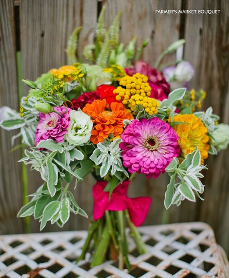 DIY Farmers Market Bouquet Zinnia Wedding Bouquet, Zinnia Bouquet, Farmers Market Wedding, Farmers Market Flowers, Bridal Bouquet Summer, Modern Wedding Flowers, Zinnia Flowers, Rustic Wedding Bouquet, Rustic Centerpieces