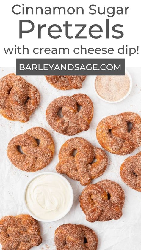 Cinnamon Sugar Soft Pretzels, Sweet Cream Cheese Dip, Frosting Dip, Cinnamon Pretzels, Pretzel Bites Recipes, Cinnamon Sugar Pretzels, Vanilla Cream Cheese, Pretzel Dough, Vanilla Cream Cheese Frosting