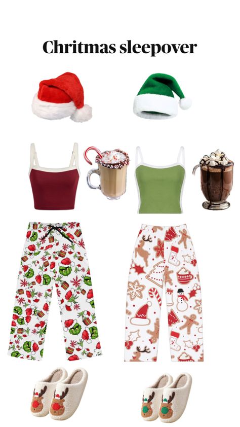 Christmas Matching Outfits Best Friends, Christmas Sleepovers, Christmas Sleepover Ideas, Matching Christmas Pajamas Couples, Christmas Pjs Matching, Preppy Christmas Outfit, Sleeping Outfits, Cutesy Outfits, Sleepover Outfit