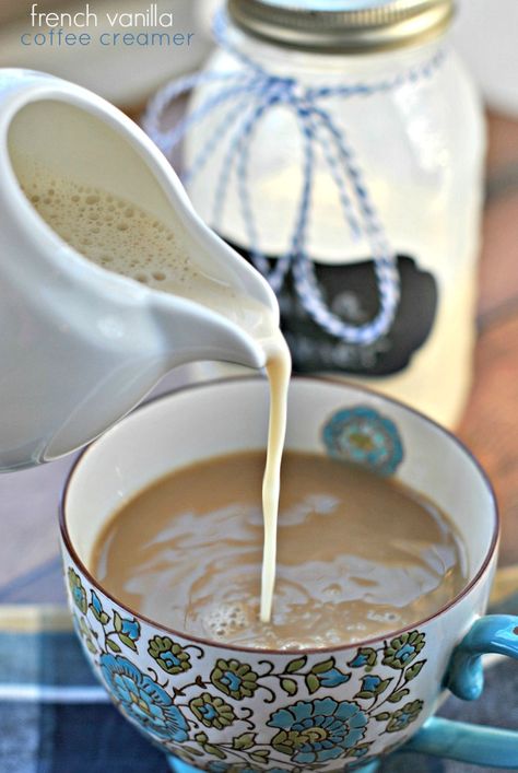 French Vanilla Coffee Creamer, made at home using only 3 ingredients! Homemade Coffee Creamer With Almond Milk, Almond Milk Coffee Creamer, Homemade Creamer, French Vanilla Coffee Creamer, Diy Almond Milk, Homemade Coffee Creamer Recipe, Diy Coffee Creamer, Almond Milk Coffee, Comfort Recipes