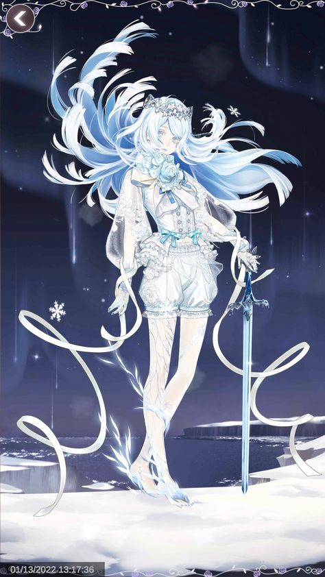 Ice People Art, Ice User Character Design, Ice Outfit Design, Ice Queen Art, Cold Character, Ice Knight, Ice Oc, Fairy Tail Drawing, Ice Magic