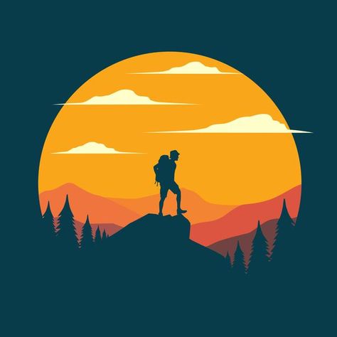 Flat Vector Art, Camping Illustration Graphics, Camping Illustration Art, Mountain Illustration Design, Trekking Illustration, Hiker Illustration, Bikes Illustration, Explorer Illustration, Illustrator Wallpaper