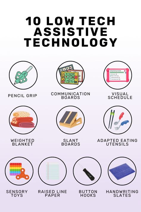 We got low-tech lifesavers over here!! 😅

Discover simple, effective assistive technologies that can make a big difference in everyday tasks for kids with or without diagnoses. From weighted spoons to visual timers, see what tools can help your child thrive! Comment your favorite gadget below or share this with someone who needs to see it! #AssistiveTech #ParentingHacks #LifeSkills" Assistive Technology In The Classroom, Low Tech Assistive Technology, Adaptive Tools, Teaching Life Skills, Visual Schedules, Communication Board, Technology Hacks, Visual Schedule, Weighted Blankets