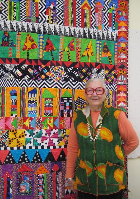 Freddy Moran. Her quilts make me smile! Freddie Moran, Gwen Marston, Freddy Moran, Improv Quilting, Bright Quilts, Row Quilt, Colorful Quilt, Border Fabric, House Quilts