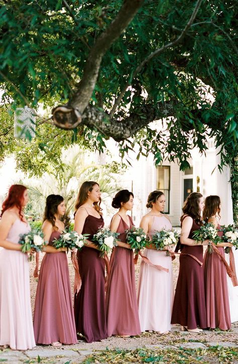 Chiffon Styles, Burgundy And Blush Wedding, Jenny Yoo Bridesmaid, Rose Bridesmaid Dresses, Burgundy Bridesmaid, Mismatched Bridesmaids, Mismatched Bridesmaid Dresses, Pink Bridesmaid Dresses, Bridesmaid Dress Colors